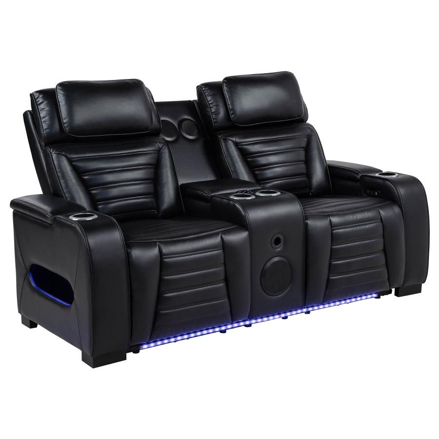 (image for) Zuma Faux Leather Dual Power Reclining LED Loveseat Black
