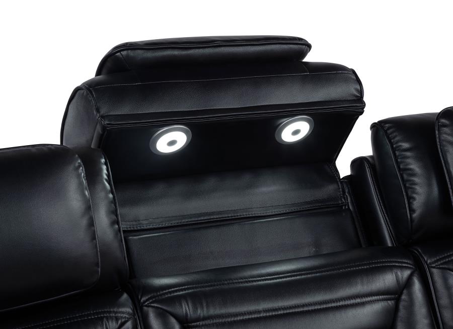Zuma Faux Leather Dual Power Reclining LED Loveseat Black
