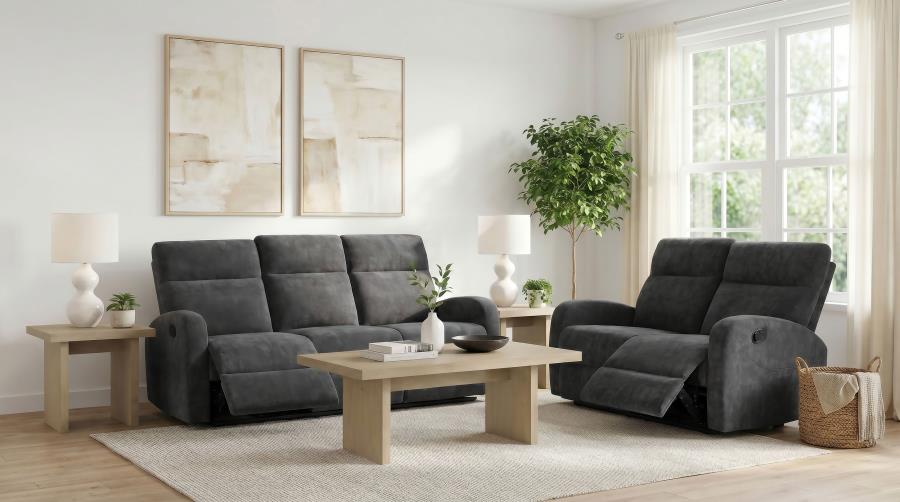 (image for) Hamilton 2-piece Chenille Manual Reclining Sofa Set Charcoal Grey