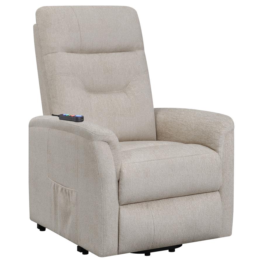 Henrietta Upholstered Power Lift Massage Chair Beige (image for) Henrietta Upholstered Power Lift Massage Chair Beige