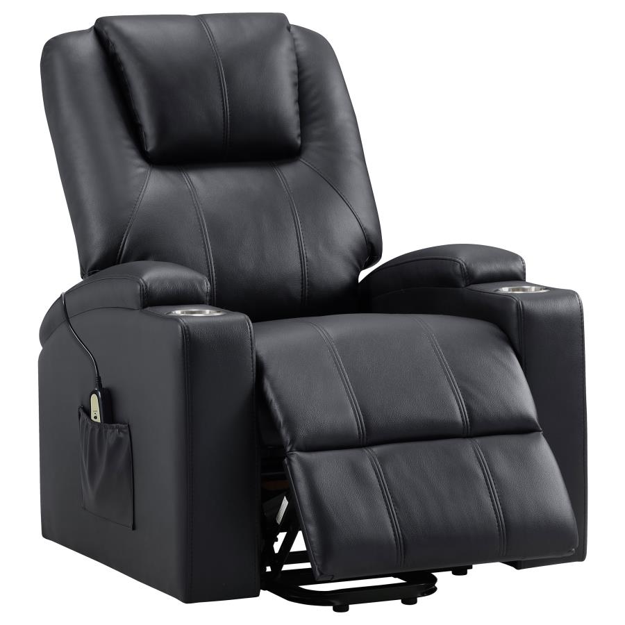 Armstrong Upholstered Power Lift Massage Recliner Black (image for) Armstrong Upholstered Power Lift Massage Recliner Black