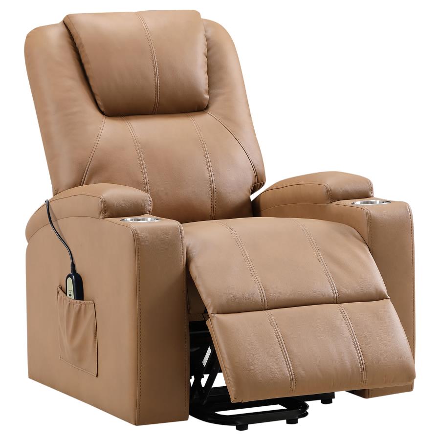 Armstrong Upholstered Power Lift Massage Recliner Camel (image for) Armstrong Upholstered Power Lift Massage Recliner Camel