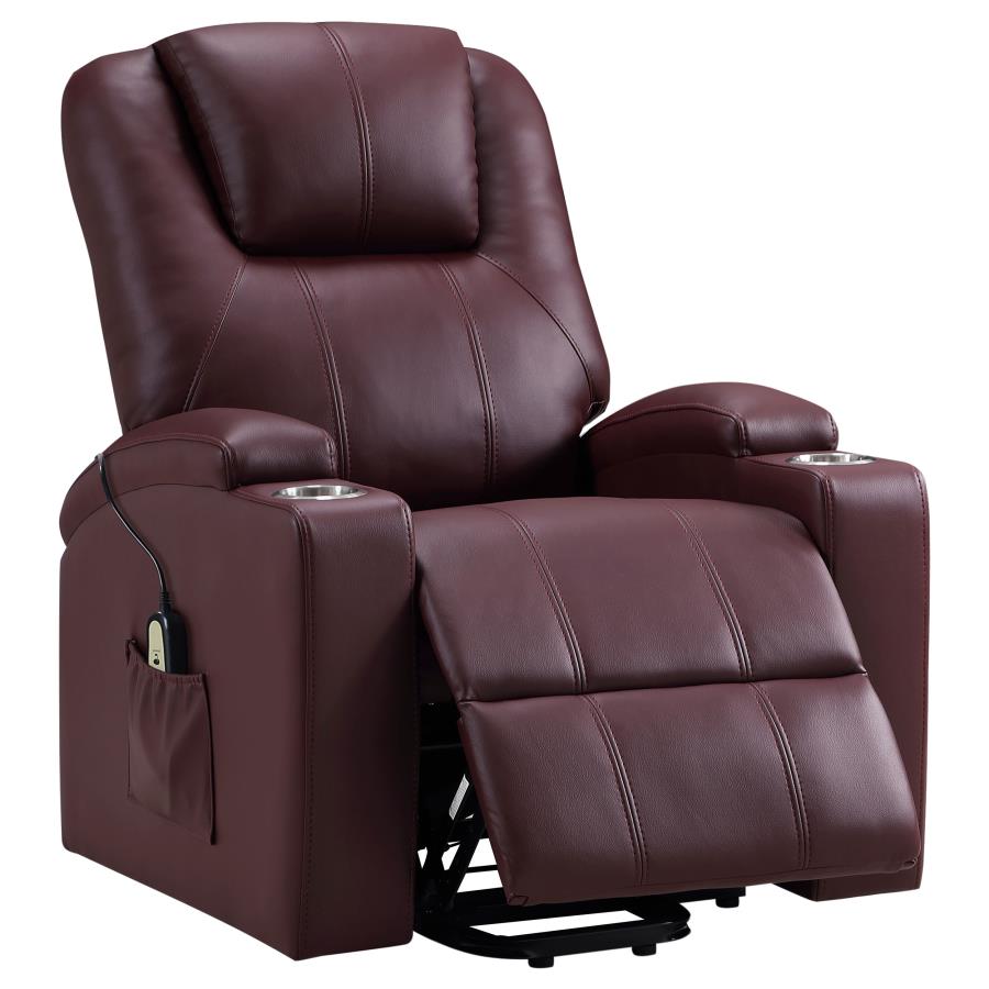 Armstrong Upholstered Power Lift Massage Recliner Wine Red (image for) Armstrong Upholstered Power Lift Massage Recliner Wine Red