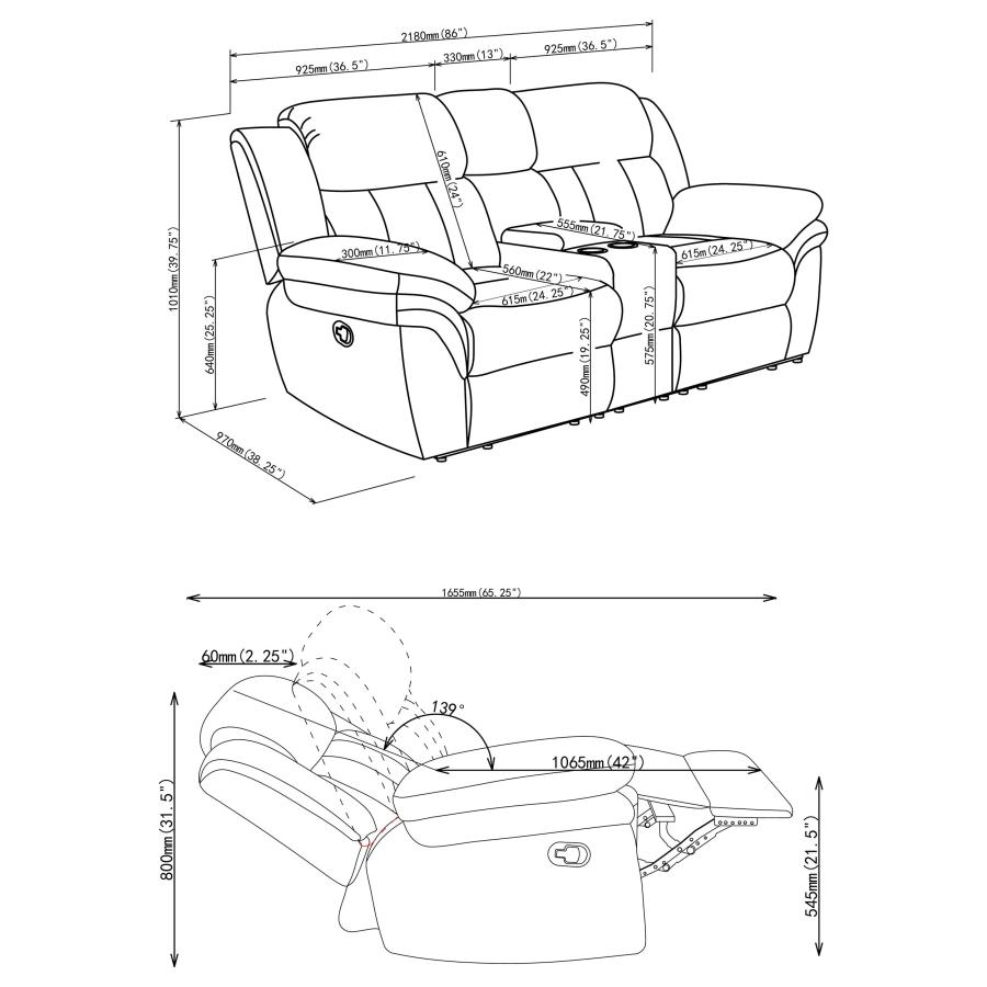 Modal Additional Images for Bahrain Upholstered Motion Loveseat Charcoal
