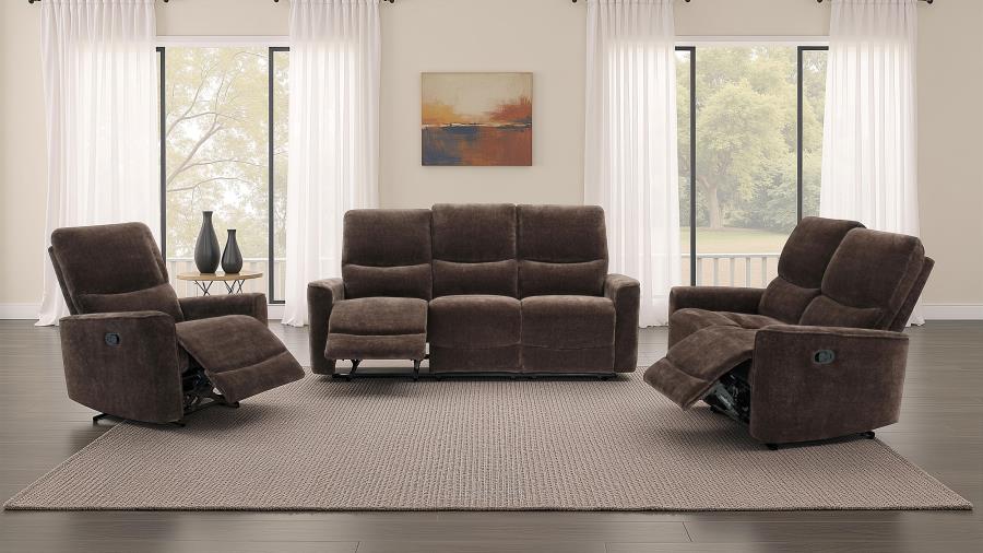 Modal Additional Images for Navarro Chenille Upholstered Reclining Loveseat Dark Brown