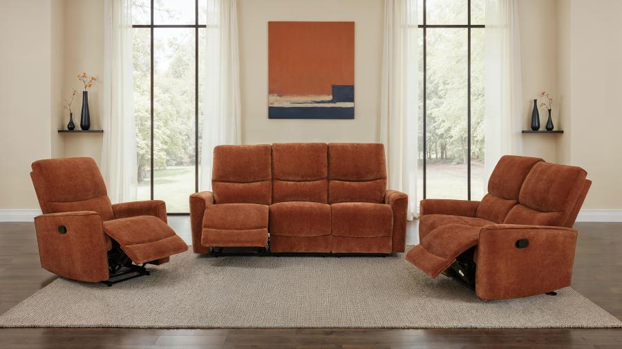 Modal Additional Images for Navarro Chenille Upholstered Glider Recliner Burnt Orange