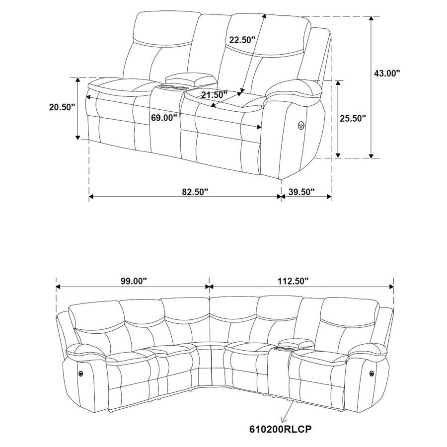 Modal Additional Images for Sycamore Upholstered Power Reclining Sectional Sofa Grey