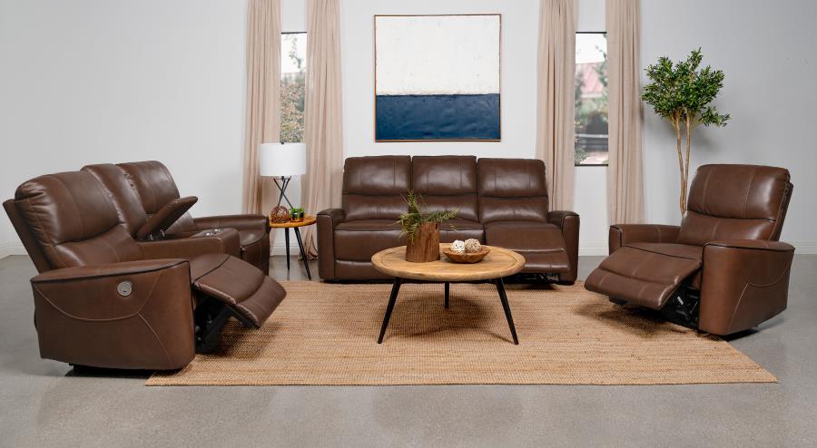 Modal Additional Images for Greenfield Upholstered Power Reclining Sofa Saddle Brown