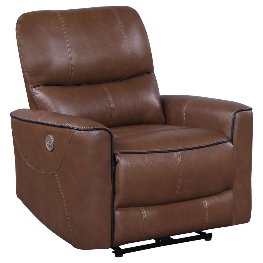 Greenfield Upholstered Power Recliner Chair Saddle Brown (image for) Greenfield Upholstered Power Recliner Chair Saddle Brown