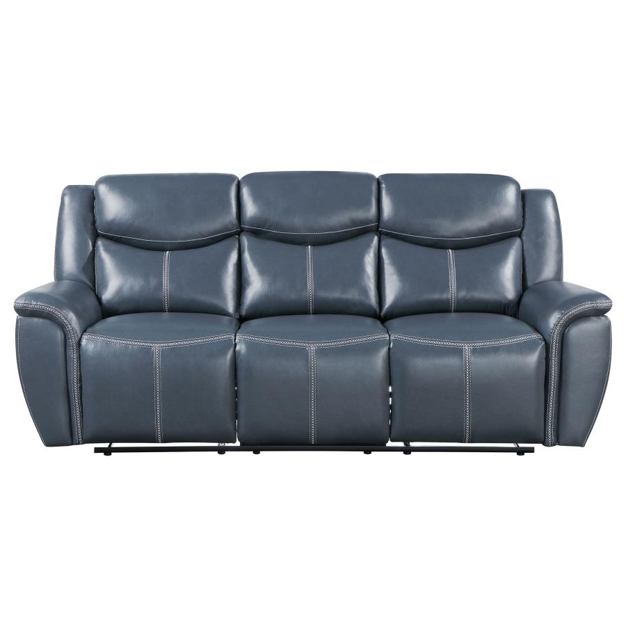 Sloane Upholstered Padded Arm Reclining Sofa Blue
