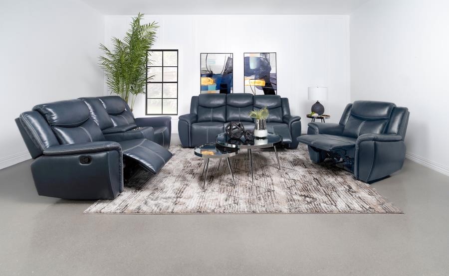 Modal Additional Images for Sloane Upholstered Padded Arm Reclining Sofa Blue