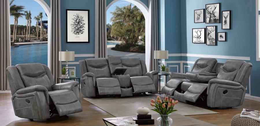 Modal Additional Images for Conrad Upholstered Padded Arm Glider Loveseat Grey