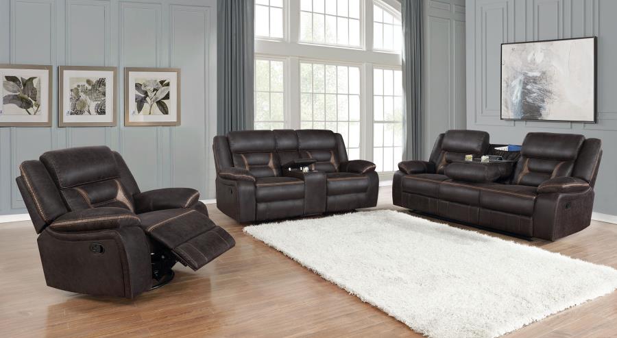 Modal Additional Images for Greer Upholstered Motion Reclining Sofa Brown