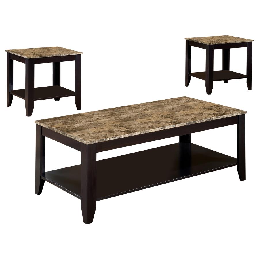 Flores 3-piece Faux Marble Top Coffee Table Set Cappuccino (image for) Flores 3-piece Faux Marble Top Coffee Table Set Cappuccino