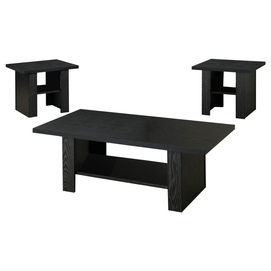 Rodez 3-piece Engineered Wood Coffee Table Set Black Oak (image for) Rodez 3-piece Engineered Wood Coffee Table Set Black Oak