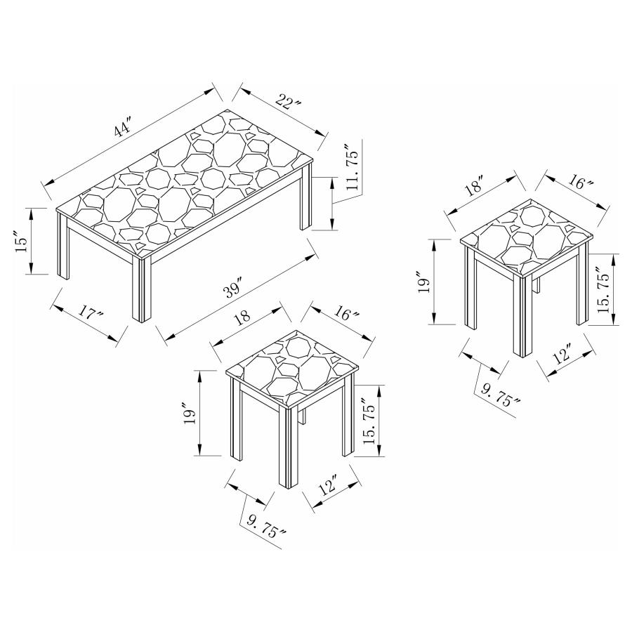 Modal Additional Images for Rhodes 3-piece Faux Marble Top Coffee Table Set Grey