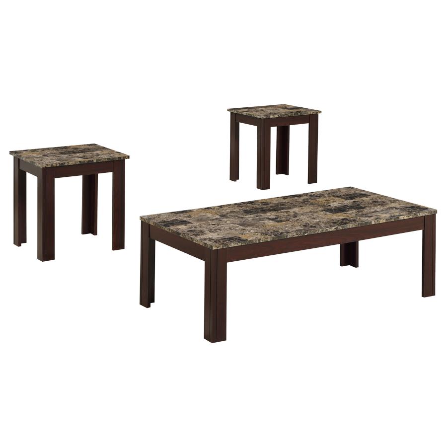 Rhodes 3-piece Faux Marble Top Coffee Table Set Brown (image for) Rhodes 3-piece Faux Marble Top Coffee Table Set Brown