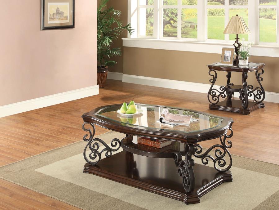 (image for) Laney 2-piece Glass Top Coffee and End Table Set Dark Merlot