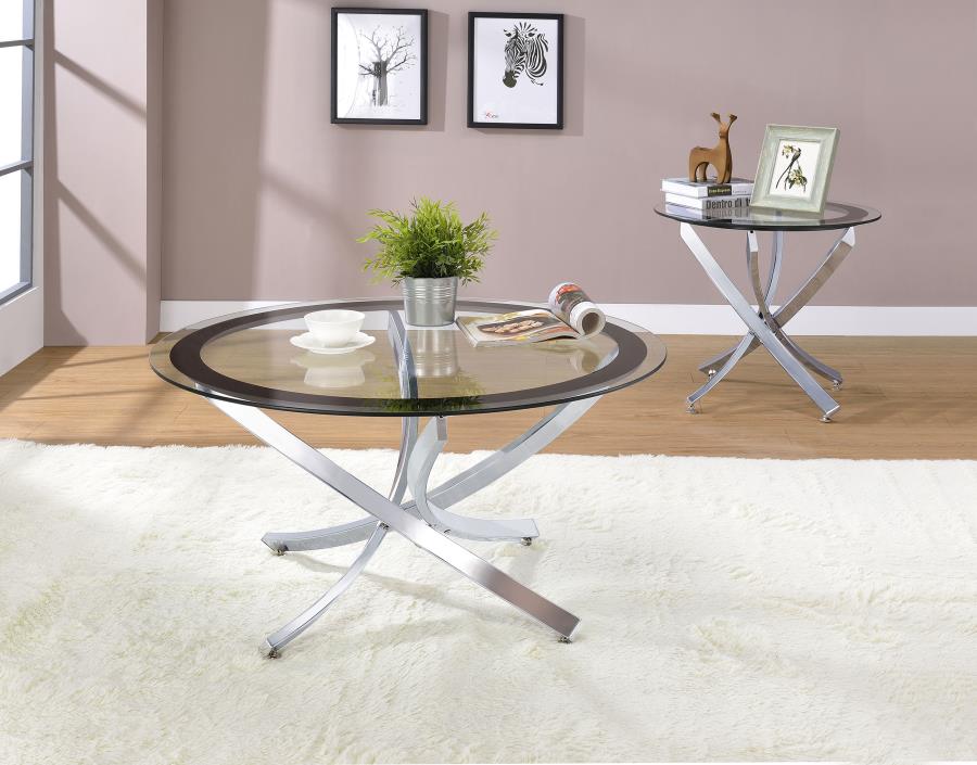 Brooke 2-piece Round Glass Top Coffee Table Set Chrome (image for) Brooke 2-piece Round Glass Top Coffee Table Set Chrome