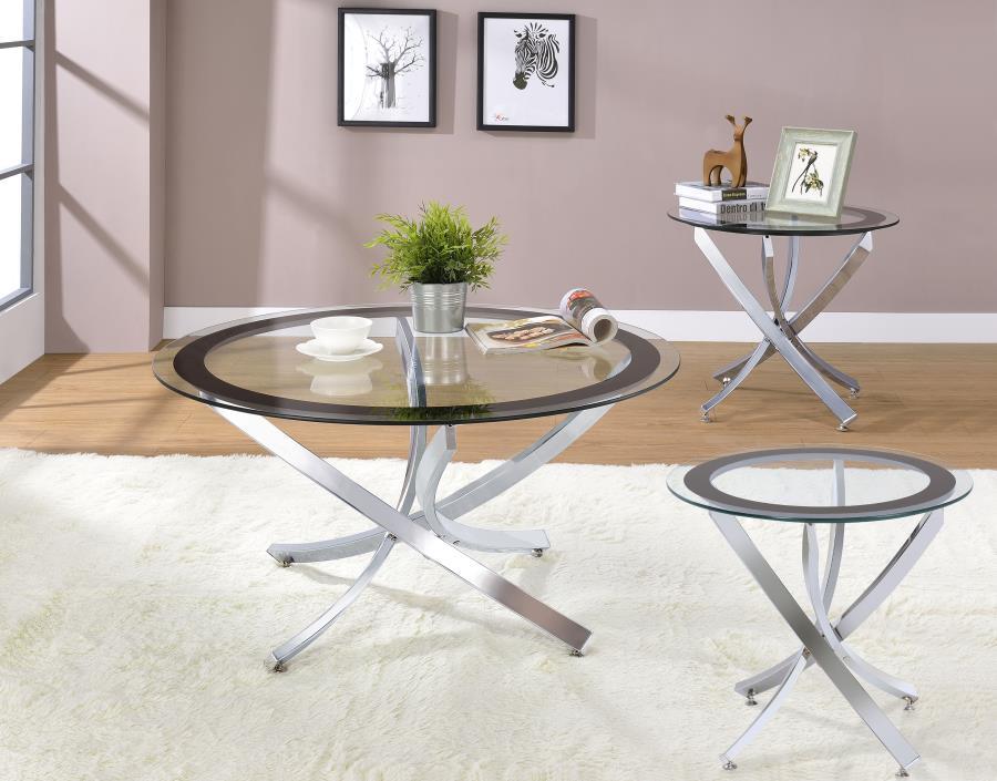 (image for) Brooke 3-piece Round Coffee and End Table Set Chrome