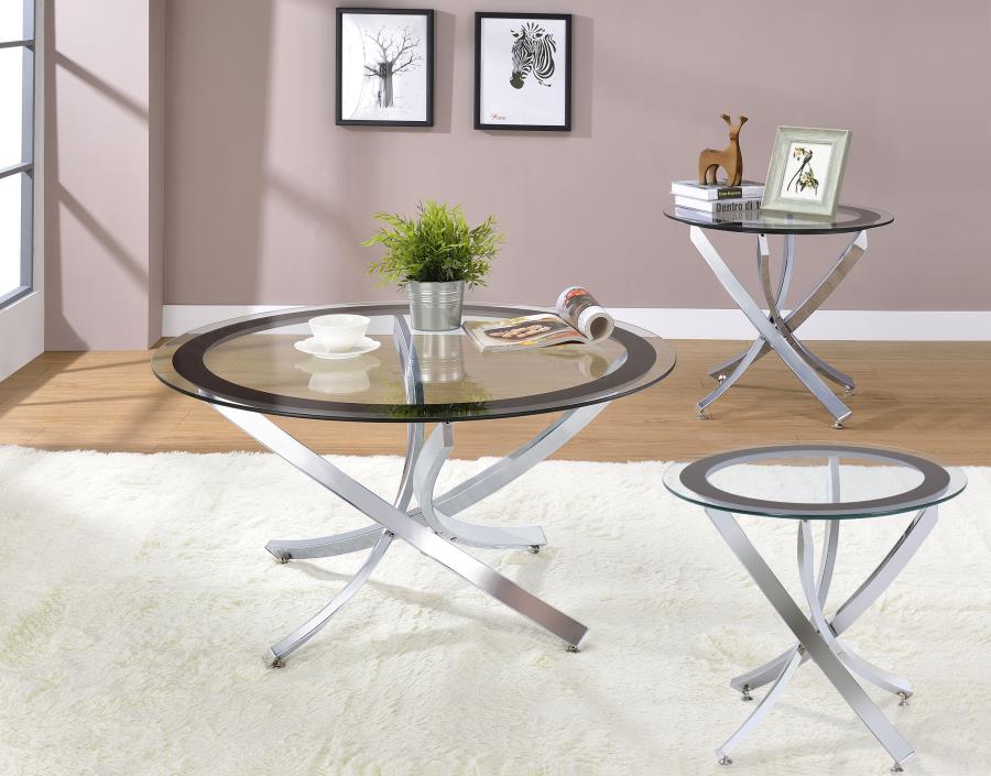 Brooke 3-piece Round Glass Top Coffee Table Set Chrome (image for) Brooke 3-piece Round Glass Top Coffee Table Set Chrome