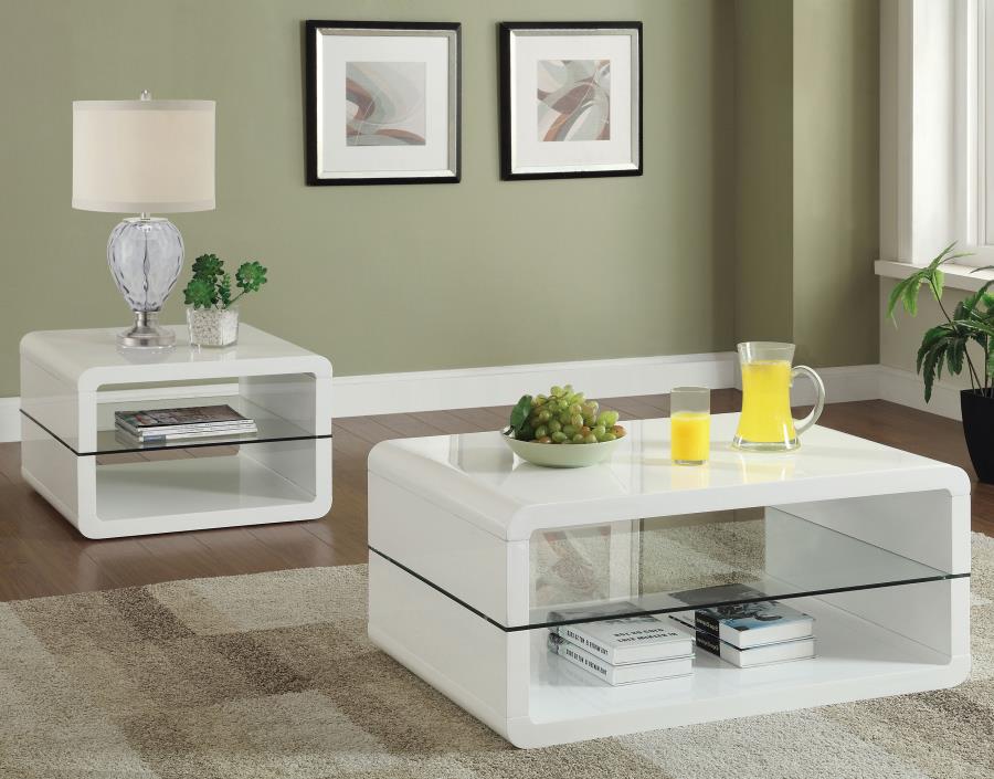 Modal Additional Images for Elana 1-shelf Rectangular Side End Table White High Gloss
