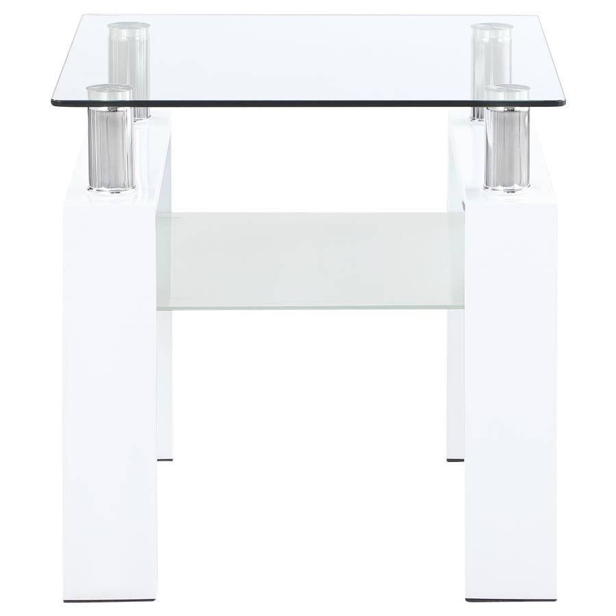 Dyer 1-shelf Square Glass Top Side End Table White