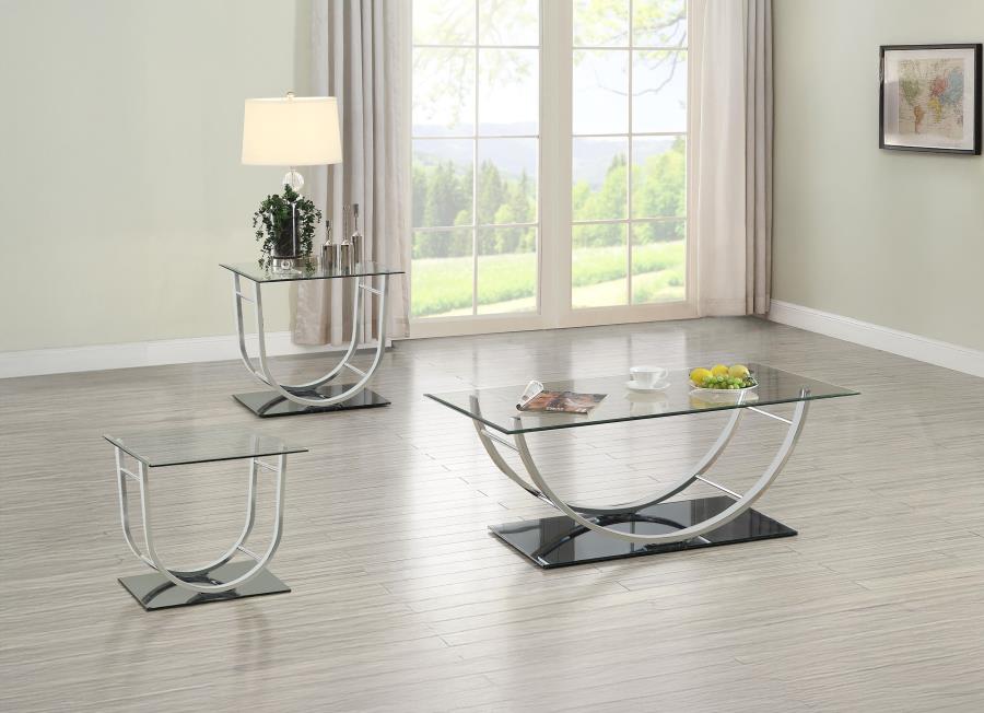 (image for) Danville 3-piece Glass Top Coffee and End Table Set Chrome