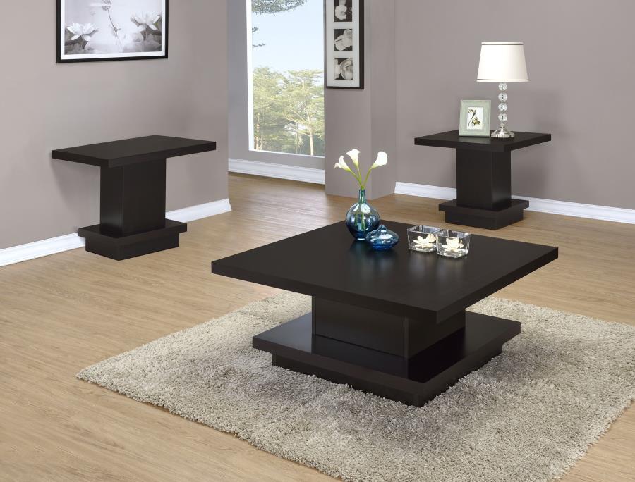 (image for) Reston 3-piece Square Coffee and End Table Set Cappuccino