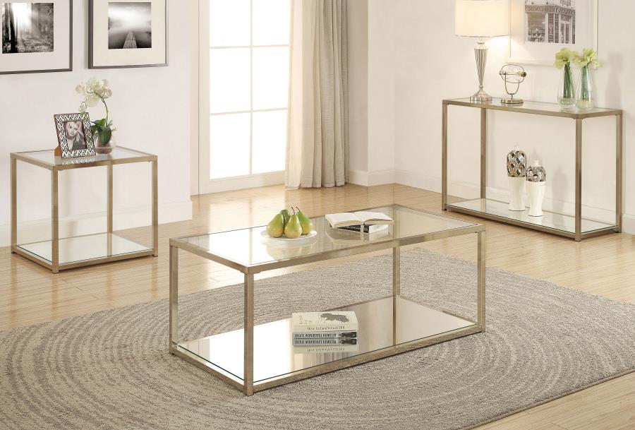 Modal Additional Images for Cora Glass Top Entryway Console Table Chocolate Chrome