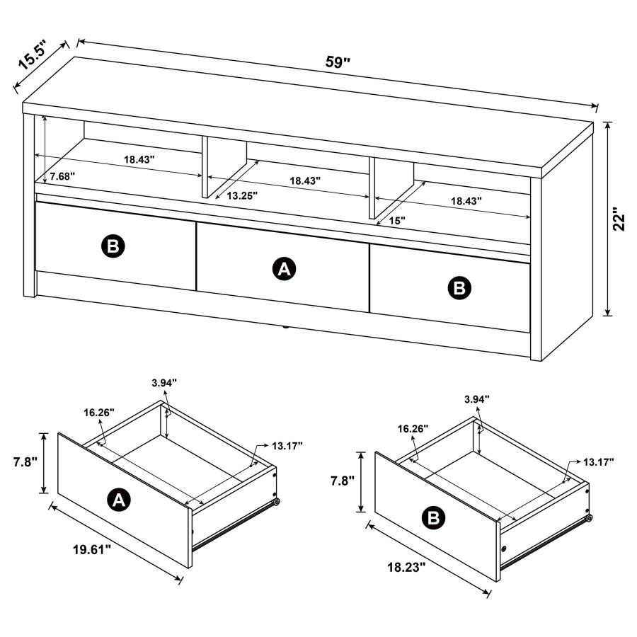 Modal Additional Images for Rutland 59-inch 3-drawer TV Stand Media Console Black