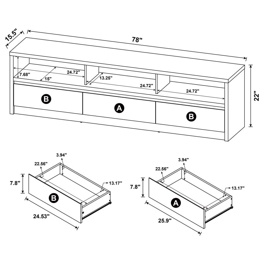 Modal Additional Images for Rutland 78-inch 3-drawer TV Stand Media Console Black