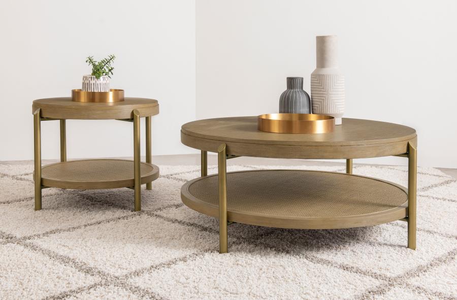 Modal Additional Images for Arini Round End Side Table With Storage Shelf Sand Wash