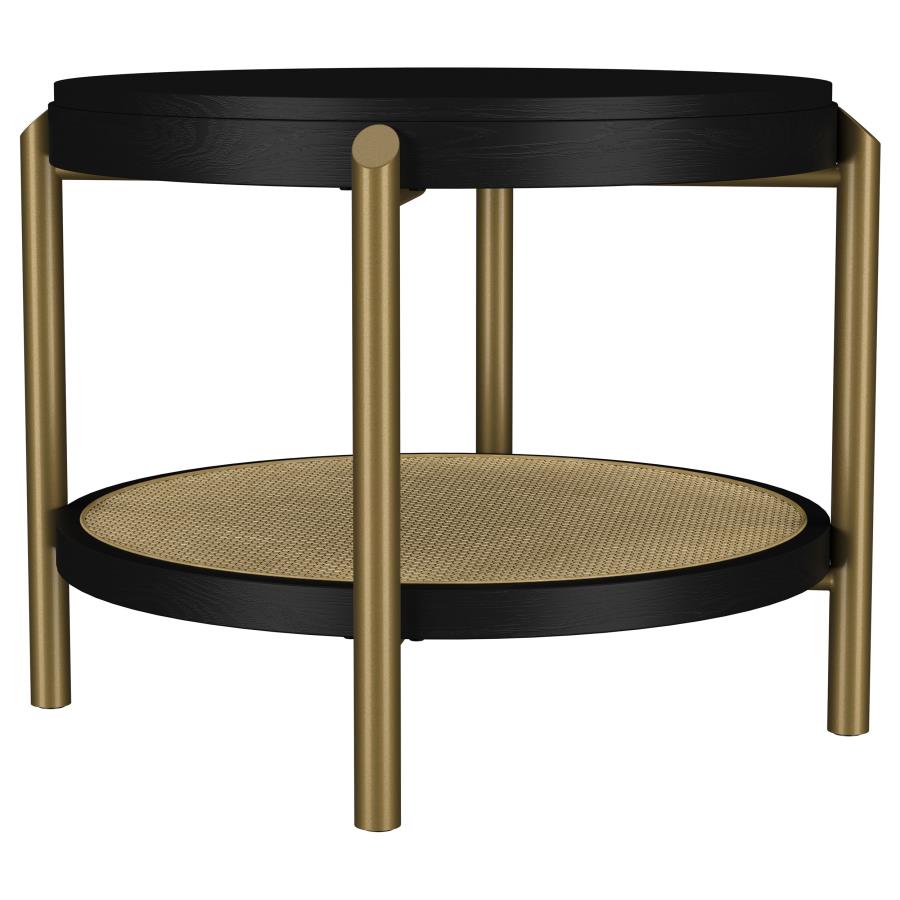 (image for) Arini Round End Side Table With Storage Shelf Black