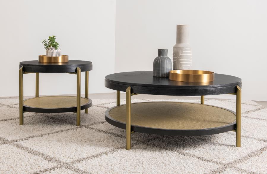 Modal Additional Images for Arini Round End Side Table With Storage Shelf Black