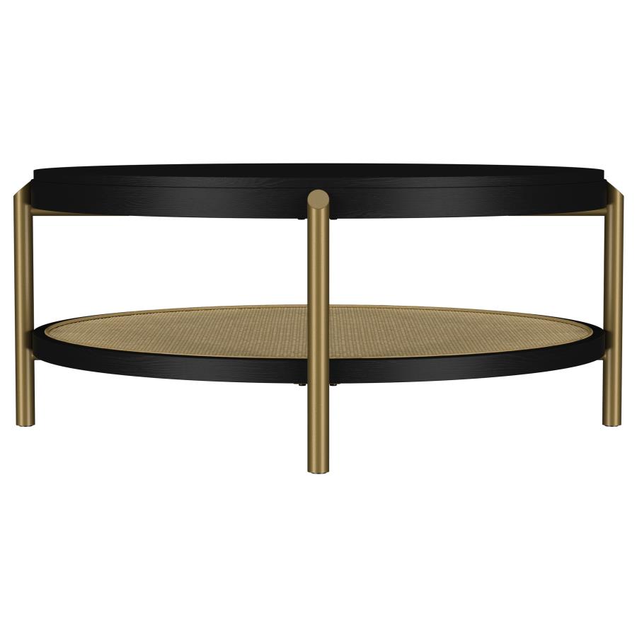 Arini Round Coffee Table With Storage Shelf Black
