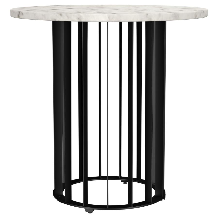 (image for) Haven Round Genuine White Marble Top End Side Table Black