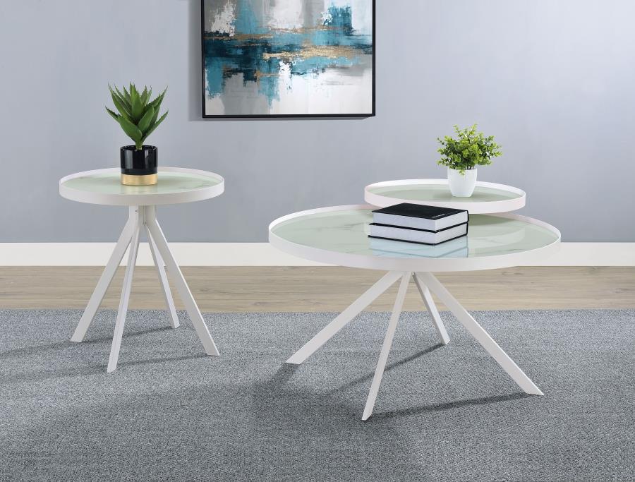 Modal Additional Images for Briggs Round Marble Printed Glass Top End Side Table White