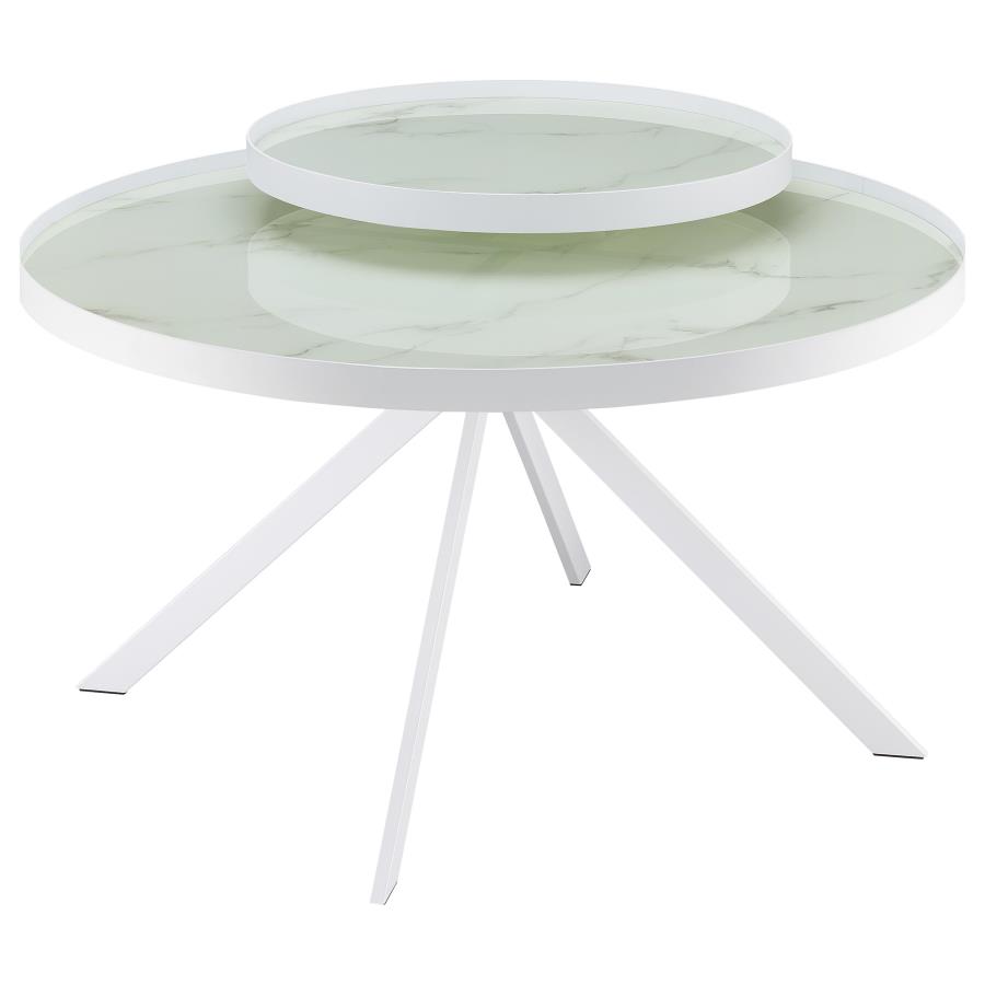 (image for) Briggs Round Marble Printed Glass Top Coffee Table White
