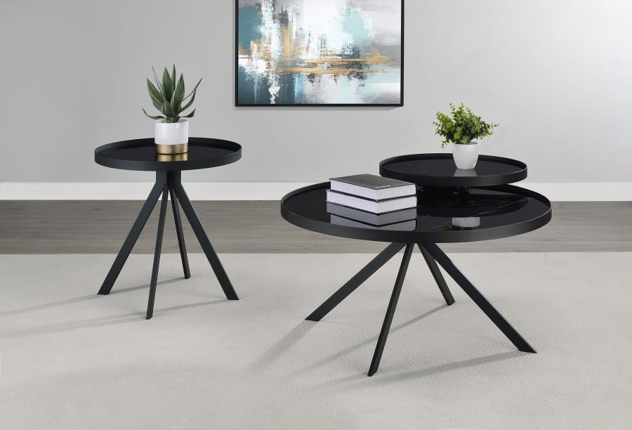 Modal Additional Images for Briggs Round Marble Printed Glass Top Coffee Table Black