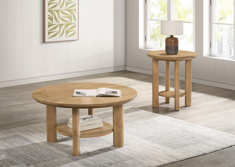 Modal Additional Images for Ottowa Round Wood Side End Table with Shelf Light Oak