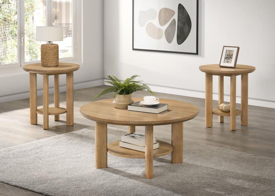 (image for) Ottowa 3-piece Round Wood Coffee Table Set Light Oak