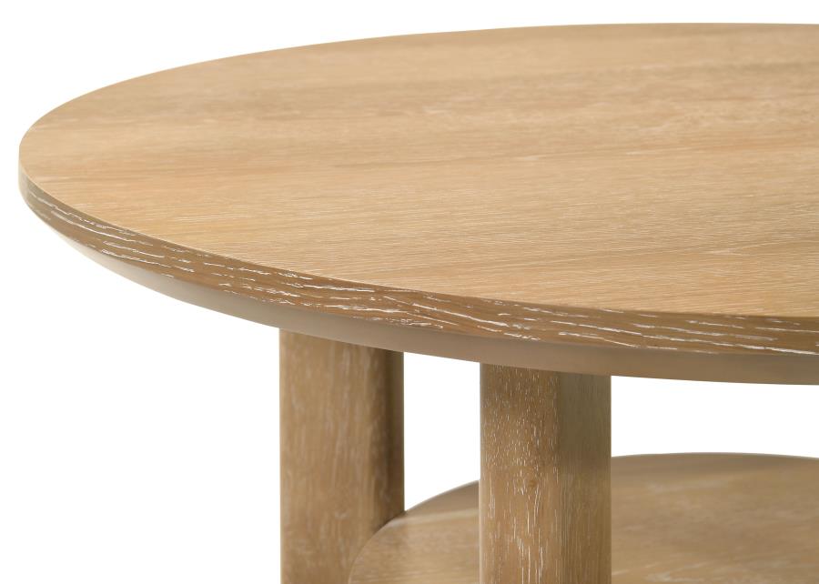 Ottowa 36-inch Round Wood Cocktail Coffee Table Light Oak