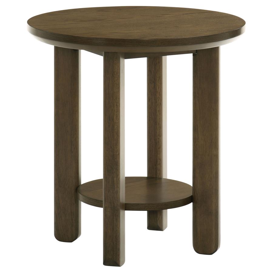 (image for) Ottowa 22-Inch Round Wood Side End Table with Shelf Brown