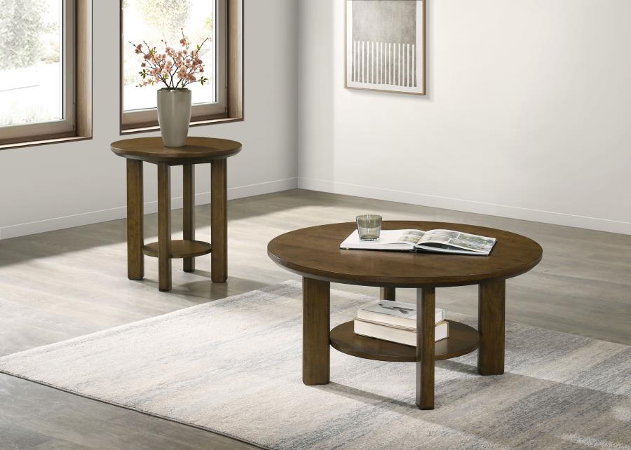 Modal Additional Images for Ottowa 22-Inch Round Wood Side End Table with Shelf Brown