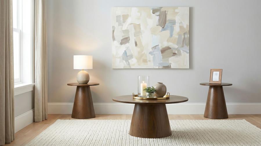 (image for) Franklin 3-piece Round Pedestal Coffee Table Set Dark Brown