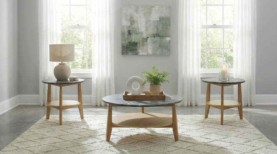 (image for) Bradley 3-Piece Round SmartTop Coffee Table Set Grey and Natural