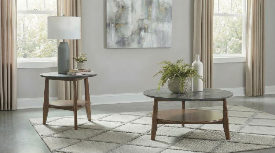 Modal Additional Images for Bradley Round SmartTop End Side Table Smokey Grey and Dark Brown