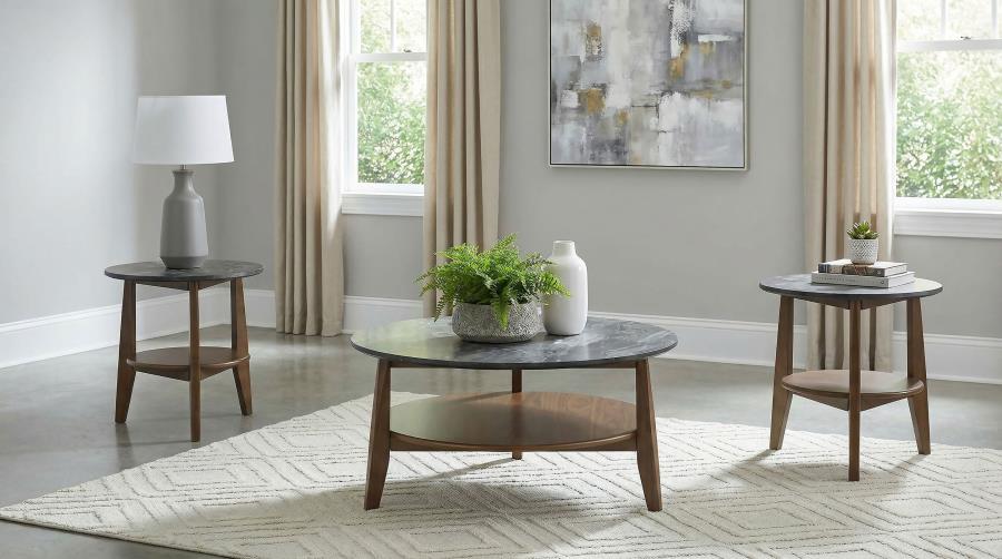 (image for) Bradley 3-Piece Round SmartTop Coffee Table Set Smokey Grey and Brown