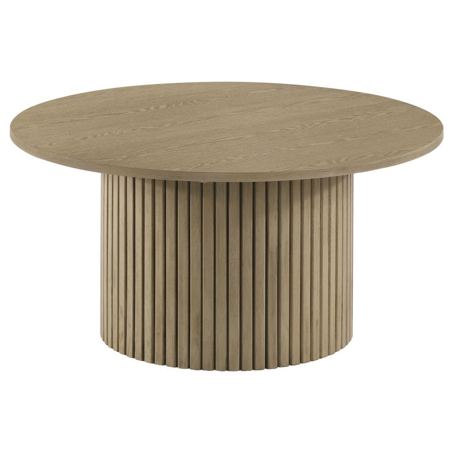 Hamlyn 3-piece Round Fluted Coffee and End Table Set Natural Oak